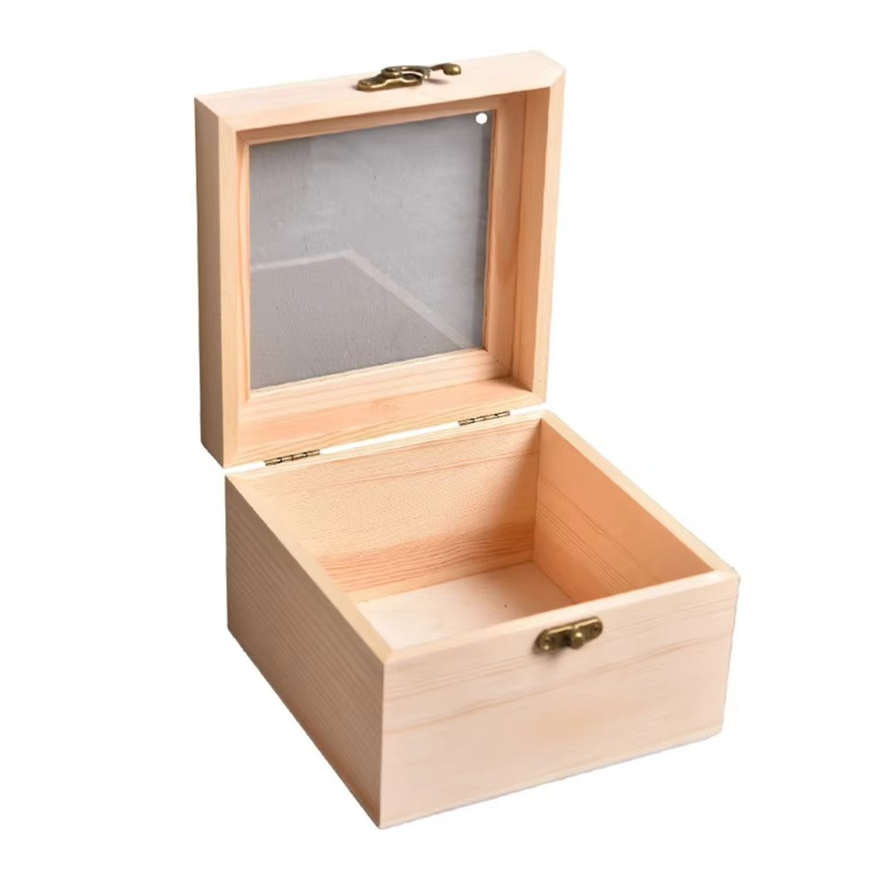 BowLift | Wooden Hinged Square Storage Box – Desktop Organizer and Jewelry Container