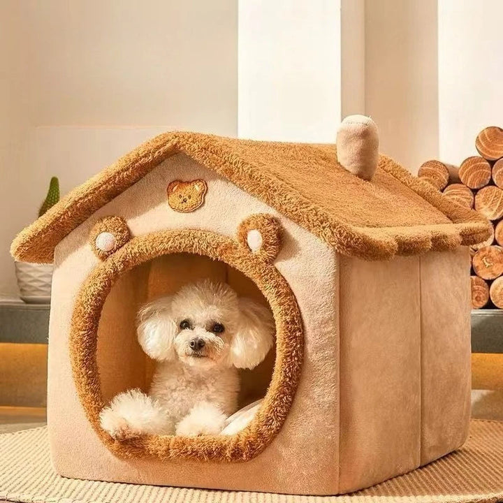 Plush Pet House with Roof & Anti-Slip Bottom Bowlift