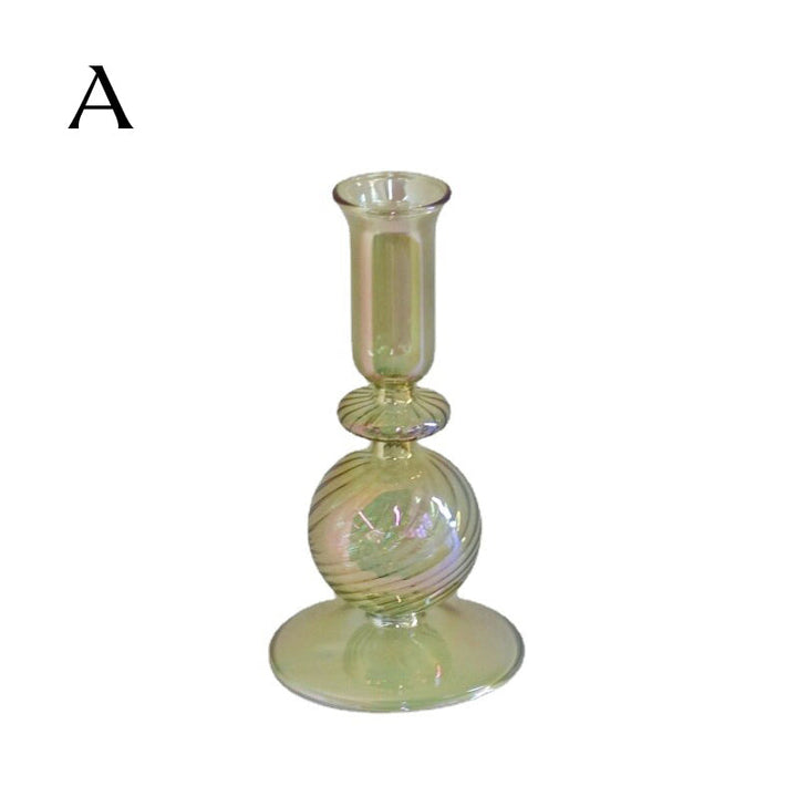 Ribbed Glass Candle Holders - Green | Bowlift
