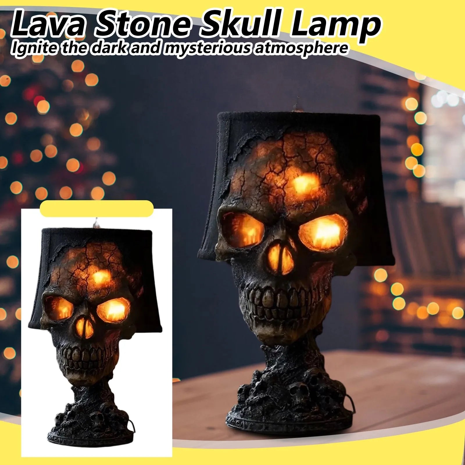 BowLift | Gothic Table Lamp SkullFire | Halloween Skull Decor | LED Ambient Light | 20 x 11 x 11 cm