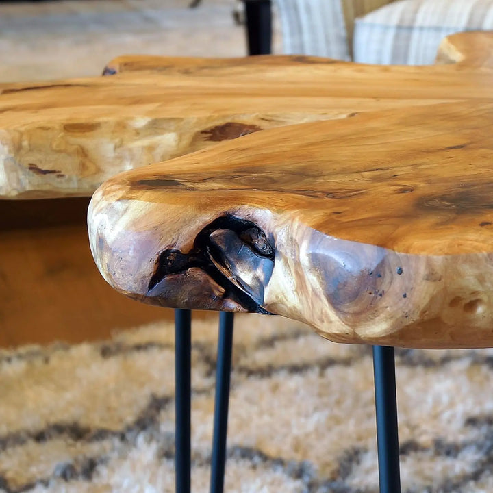 BowLift | Wooden Side Table with Natural Edge Nightstand Plant Stand