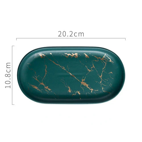 BowLift | Nordic Ins Ceramic Marble Oval Tray Jewelry Storage Tray Accessories Soap Holder Golden Wave Bathroom Cup Bath Decoration