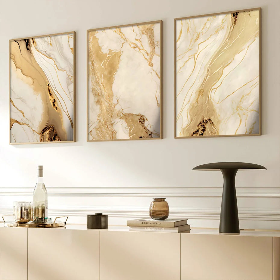 Modern Abstract Black Beige Golden Liquid Marble Print Wall Art Fine Art Canvas Prints Pictures For Living Room Bedroom Art Decor | Bowlift
