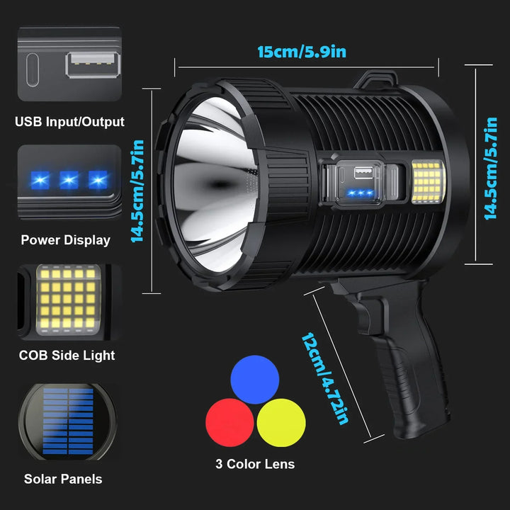 BowLift | Spotlight LuminexPro 900K | 900,000 Lumens | 10,000 mAh Battery | Solar & USB Charging Function | IPX5 Waterproof