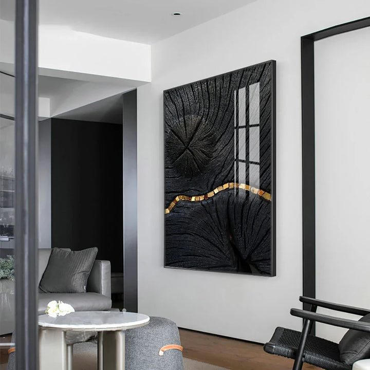 Abstract Black Golden Tree Rings Wall Art Fine Art Canvas Prints Light Luxury Pictures For Living Room Foyer Entranceway Reception Room Art Decor | Bowlift