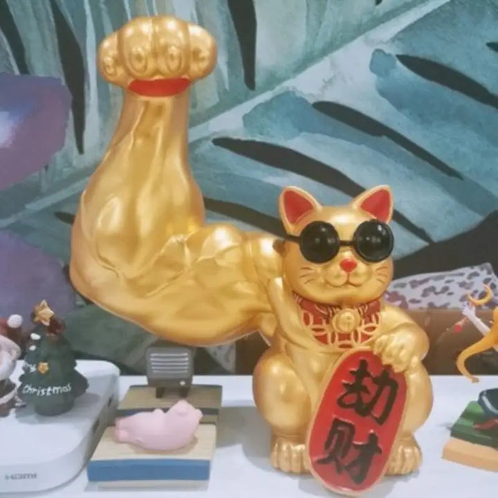 BowLift | Large hand, happy wealth, waving cat, gold-colored waving hand cat, home decoration, welcoming waving cat, sculpture, statue, decor, car ornament, shop gift