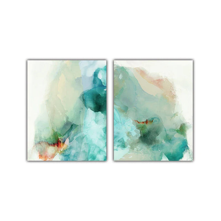 Ethereal Whispers Teal Emerald Aquamarine Abstract Wall Art Fine Art Canvas Prints Nordic Pictures For Modern Apartment Living Room Decor | Bowlift