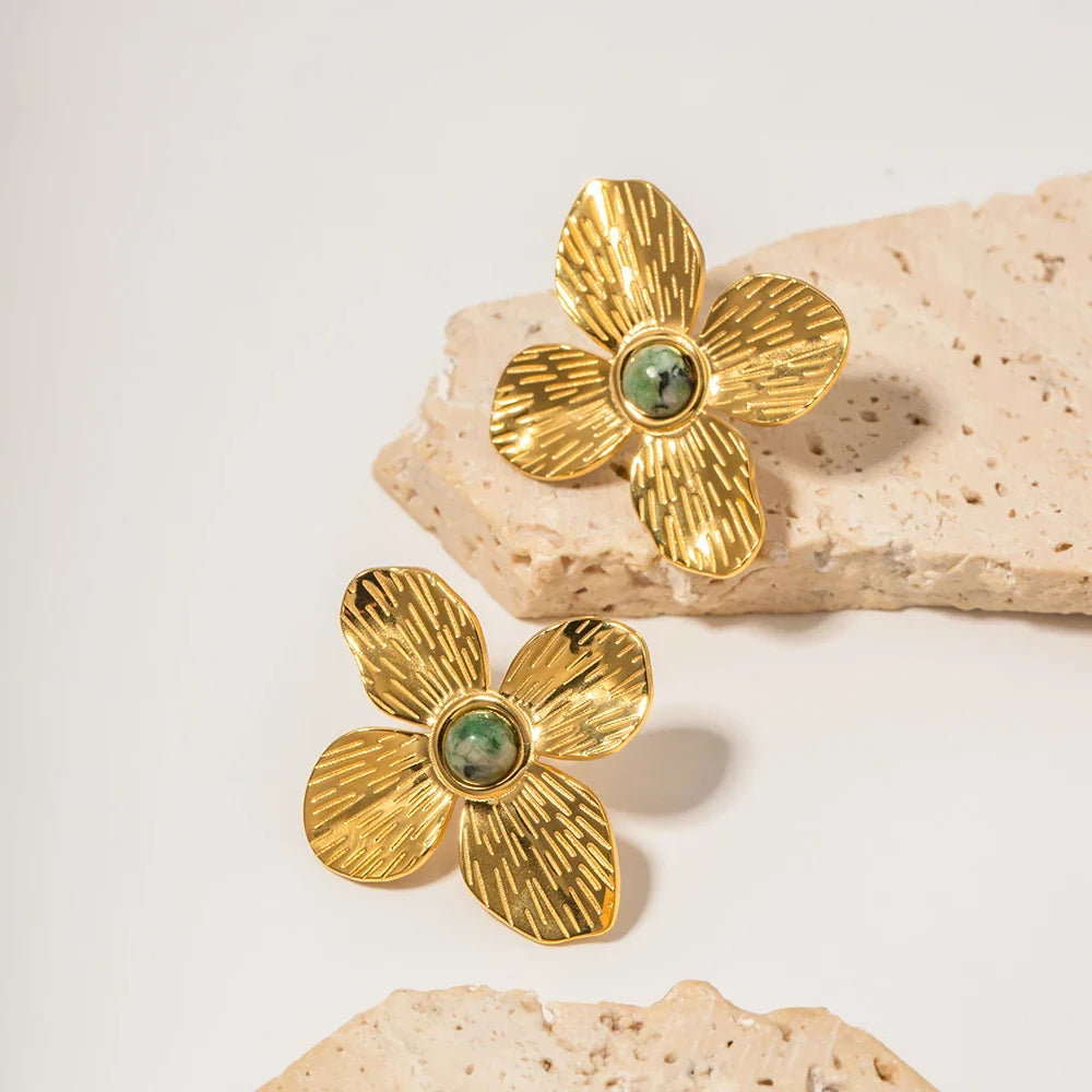 BowLift | 18k Green Stone Floral Stud Earrings
