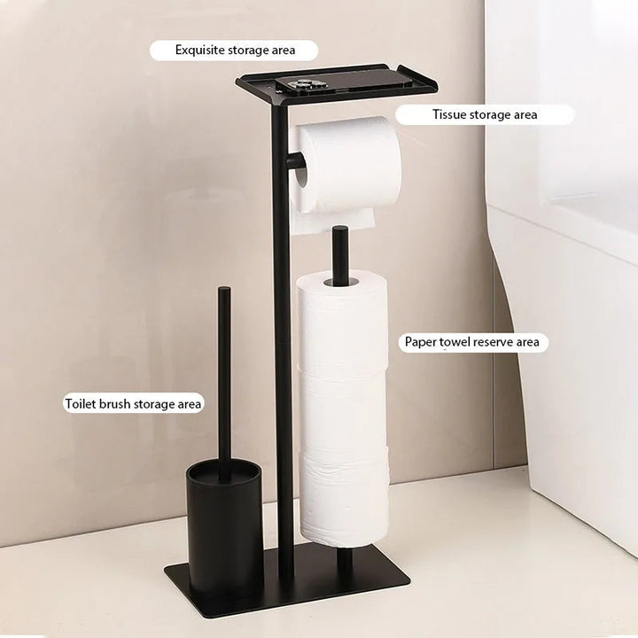 Toilet paper holder with brush & shelf | Bowlift