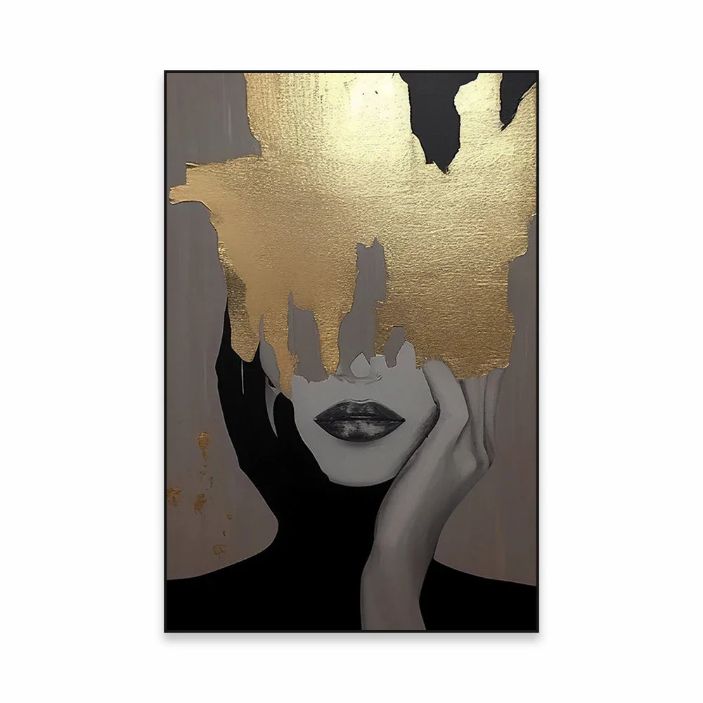 Golden Girl Fashion Wall Art Fine Art Canvas Prints Modern Abstract Portrait Pictures For Living Room Bedroom Boutique Salon Art Decor | Bowlift