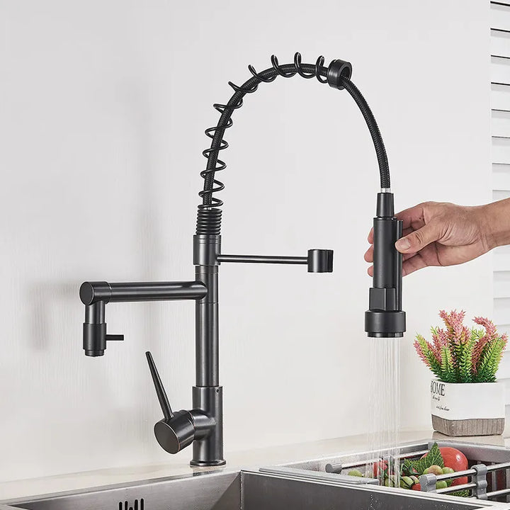 Retractable Faucet with Double Spout – Flexible Faucet for Sink, High Pressure, Swivel, Ideal for Modern Kitchens, Easy Installation | Bowlift