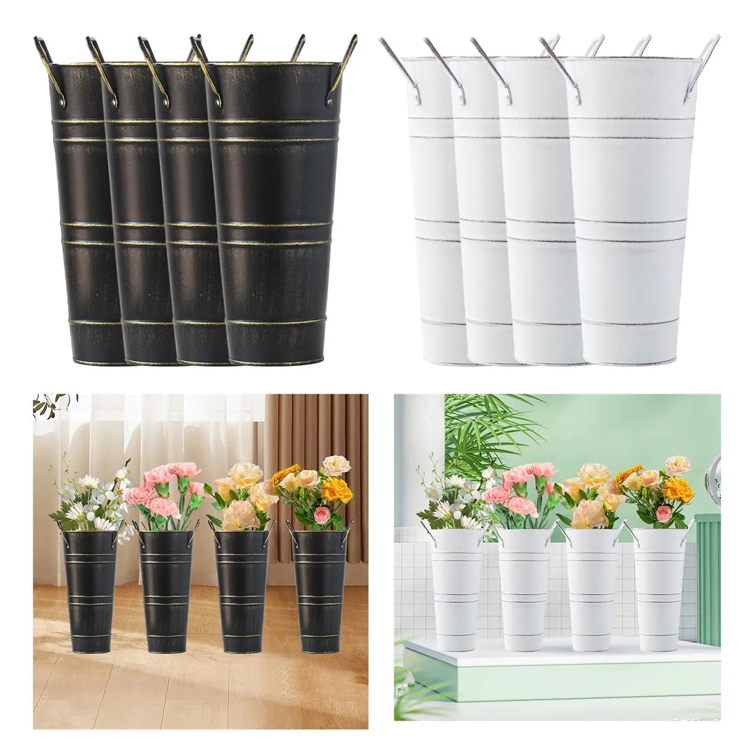 BowLift | Retro Iron Flower Bucket with Handles – Decorative Metal Flower Pot for Home