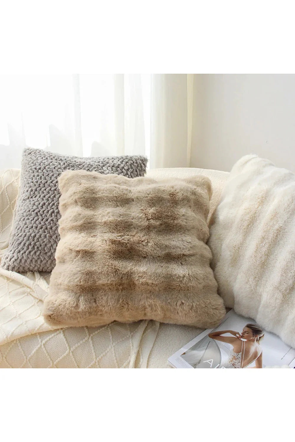 Cream plush pillow cover | Bowlift
