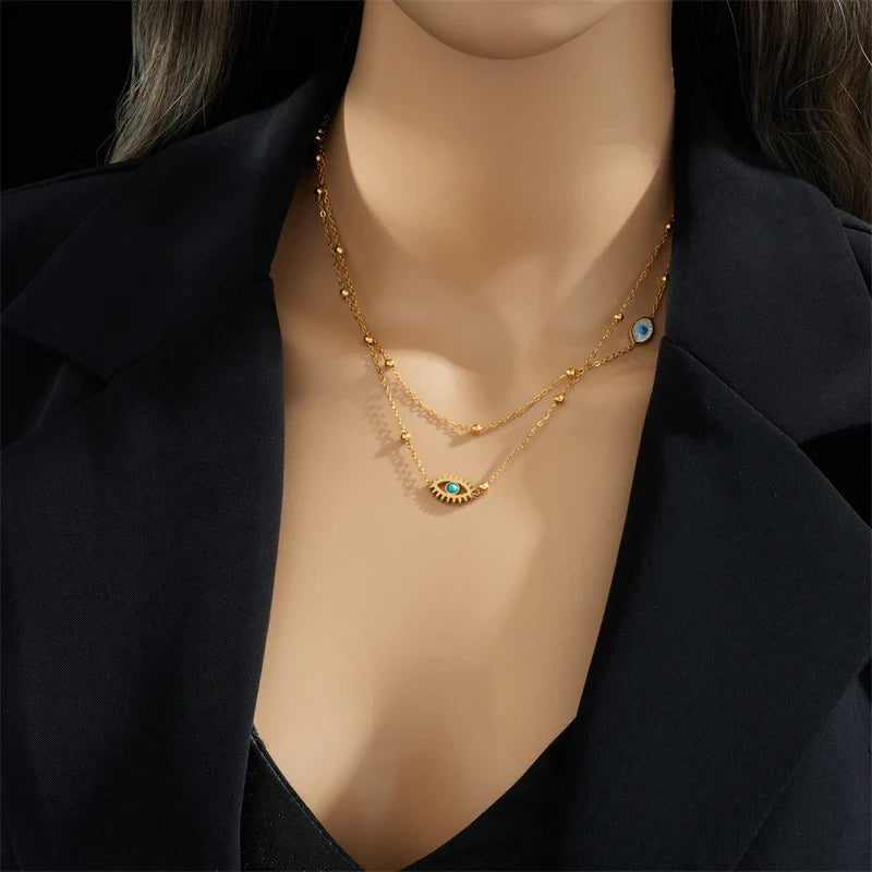 BowLift | Dainty Satellite Chain Evil Eye Necklace Stack