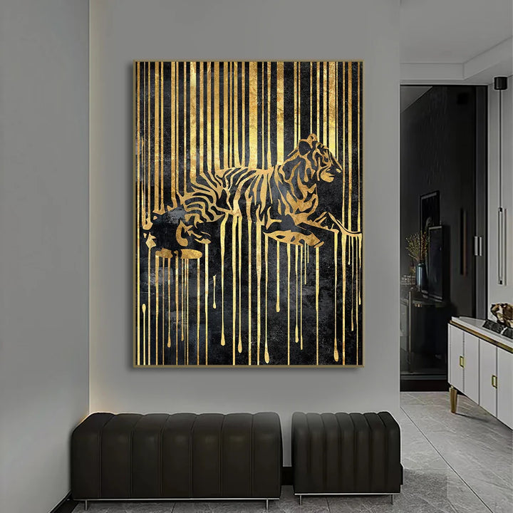 Modern Abstract Golden Zebra Lines Lion Elephant Tiger Wall Art Fine Art Canvas Prints Pictures For Luxury Apartment Living Room Dining Room Art Decor | Bowlift