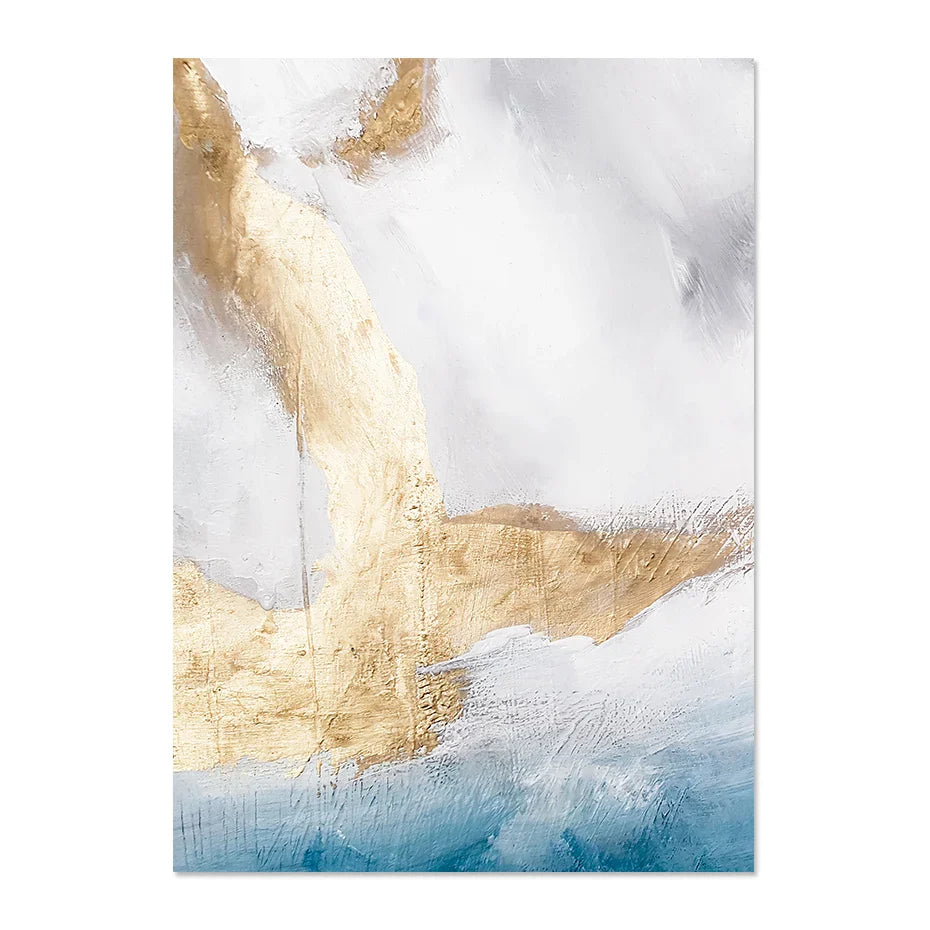 Serene Seascape Wall Art Abstract Ocean Waves With Golden Accents Fine Art Canvas Prints Pictures For Living Room Bedroom Nordic Home Decor | Bowlift