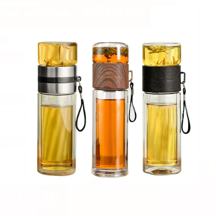 BowLift | 2in1 Double Wall Thermal Smart Tea Glass Bottle