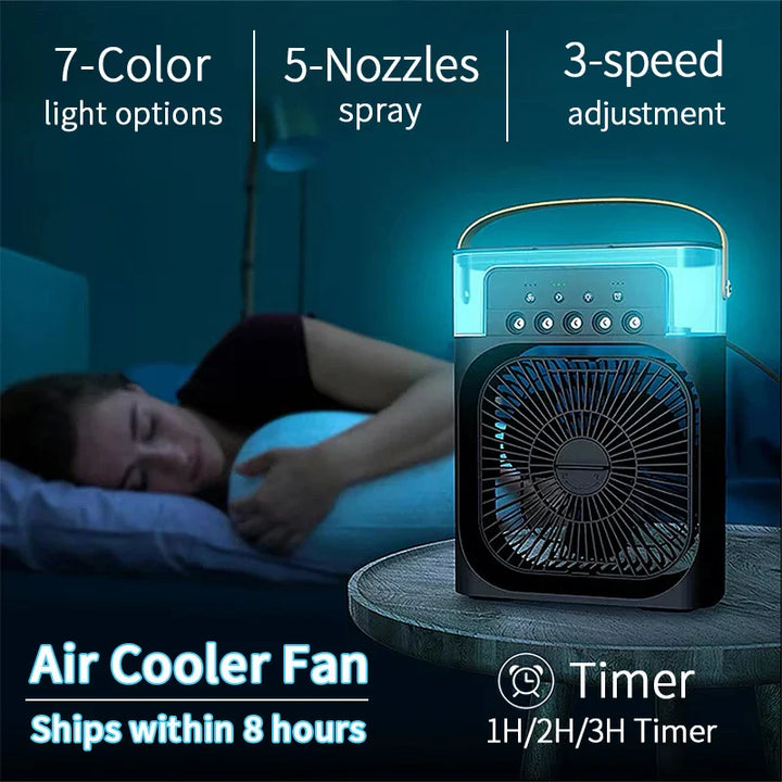 3-in-1 Mini Air Cooler Fan – Portable Household Air Conditioner with LED Night Light, Humidifier, and Adjustable Air for Home & Office | Bowlift