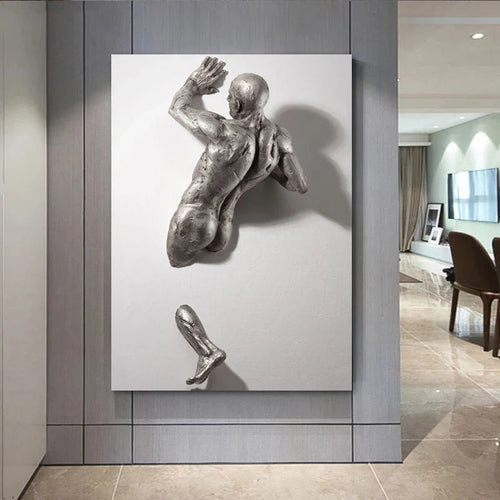 Modern Urban Abstract Iron Statue Wall Art Fine Art Canvas Prints 3d Visualization Figure Art Pictures For Minimalist Apartment Wall Decor | Bowlift
