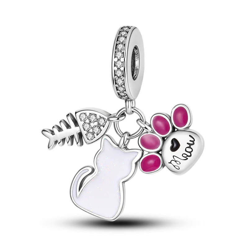 BowLift | 925 Silver Golden Leopard Charms Beads Colorful Chameleon Rhinoceros Lion Scarab Cat Pendant Compatible with Original Pandora Bracelet Jewelry