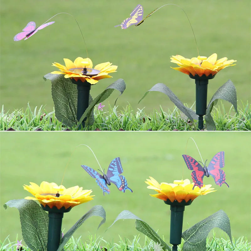 BowLift | SOLAVIA Sunflower Garden Stake | With rotating Butterfly or Hummingbird | Solar Decor for Garden & Potted Plants | 20×20×10 cm