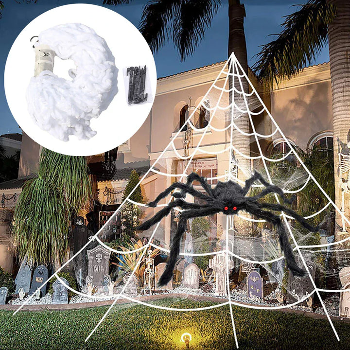 BowLift | CreepyWeb XXL Spider Web | Triangular | 5 m | Fluffy Halloween Decoration for Garden & Home