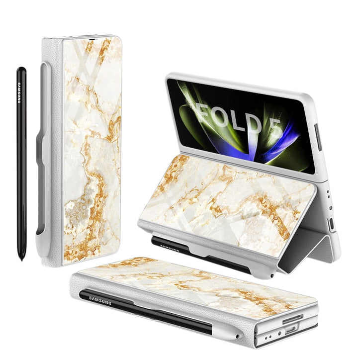 BowLift | Shockproof Armor Case Glass Cover Stand Insert Card Leather Case for Samsung Galaxy Z Fold 5/4