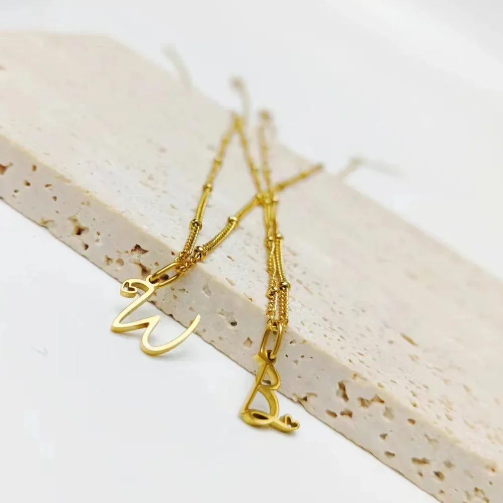 BowLift | Dainty Satellite Chain Heart Letter Initial Necklace