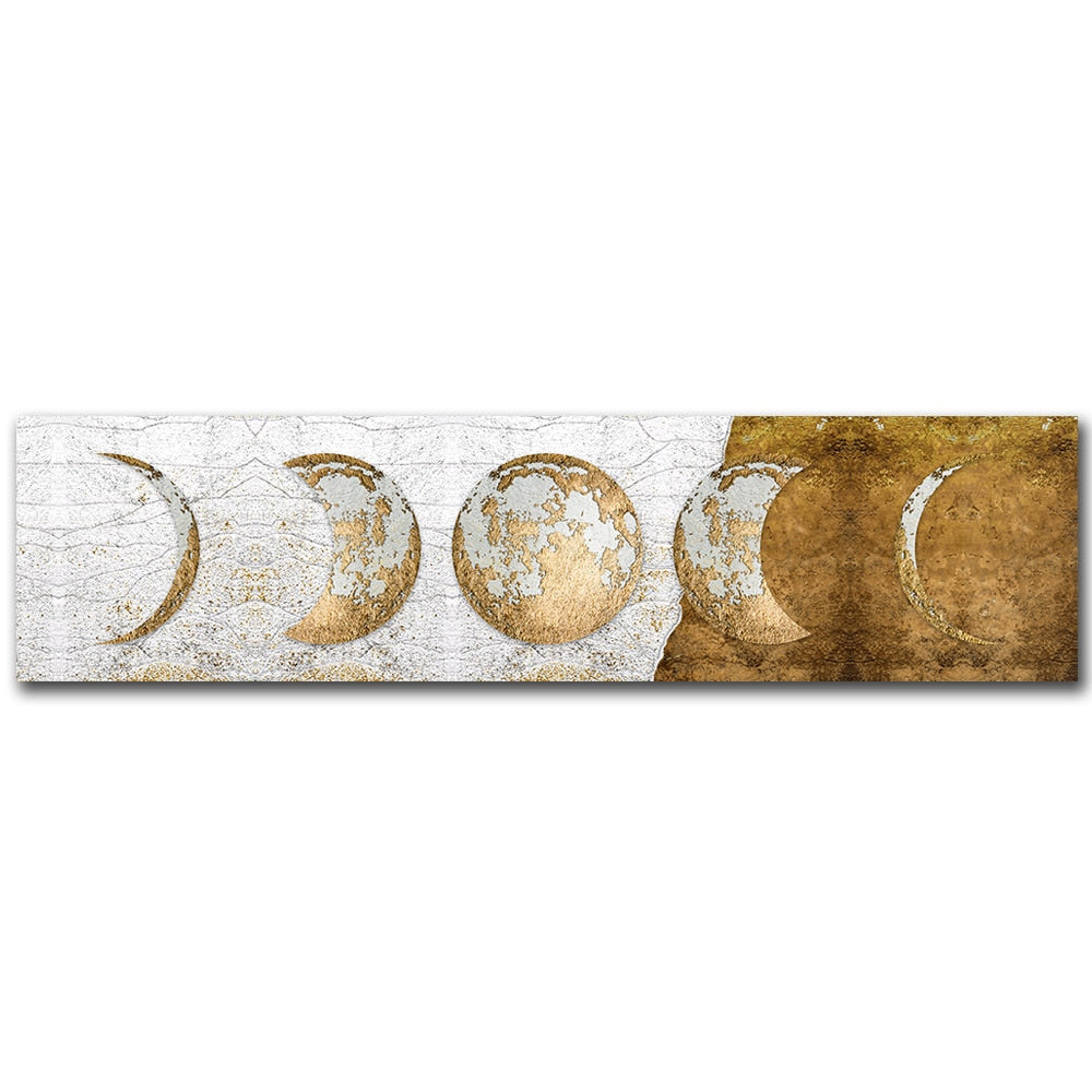 Moon Phases Wide Format Black White Wall Art Canvas Prints Pictures For Bedroom Above The Bed Living Room Decor | Bowlift
