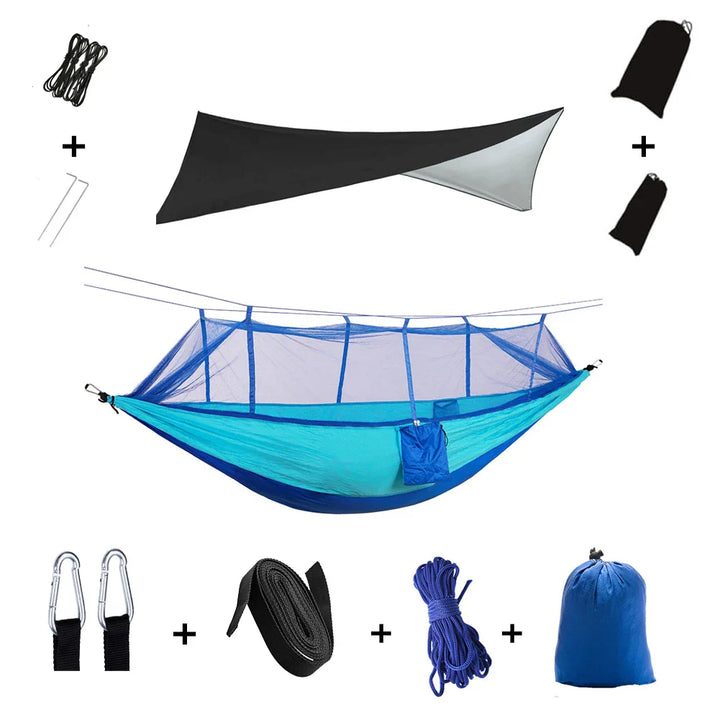 BowLift | Trek Viva Camping Hammock | Integrated Mosquito Net & Rain Cover | Ultralight & Tear Resistant | 3-in-1 Outdoor Solution