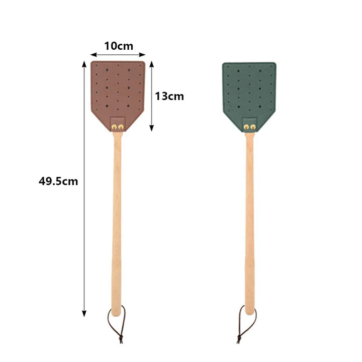 BowLift | Insektra Leather Fly Swatter with Wood Handle | 13×10 cm Striking Surface | Stainless Steel Rivets | Hanging Device