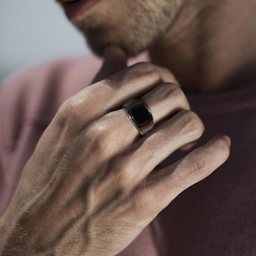 BowLift | Black Storm Stone Stainless Steel Ring