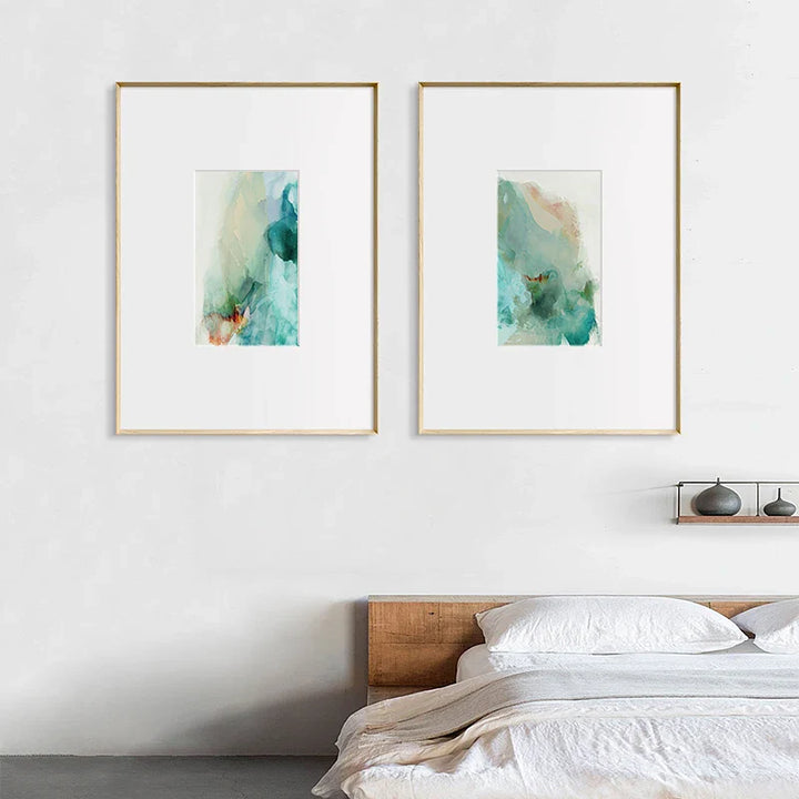 Ethereal Whispers Teal Emerald Aquamarine Abstract Wall Art Fine Art Canvas Prints Nordic Pictures For Modern Apartment Living Room Decor | Bowlift