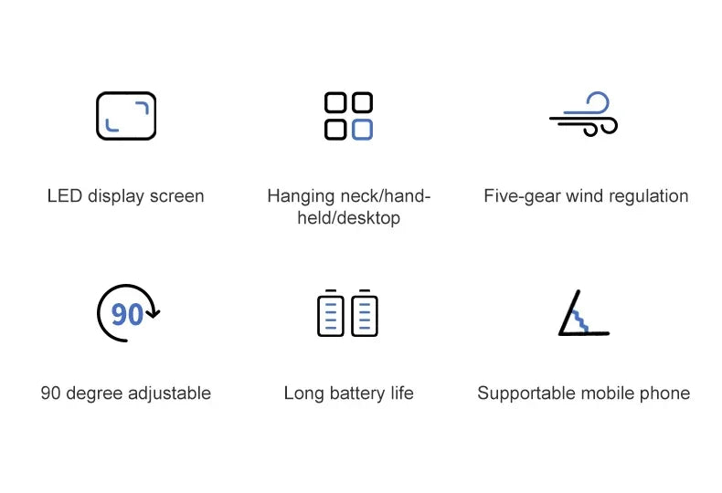 5000mAh Handheld Mini Fan – Wireless USB Rechargeable Portable Fan with Digital Display, Phone Holder, 5-Speed Foldable Neck Hanging Fan | Bowlift
