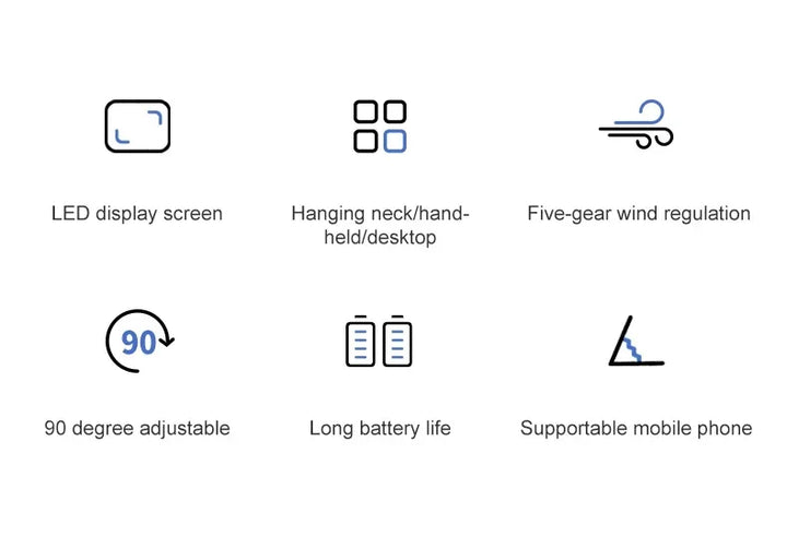 5000mAh Handheld Mini Fan – Wireless USB Rechargeable Portable Fan with Digital Display, Phone Holder, 5-Speed Foldable Neck Hanging Fan | Bowlift