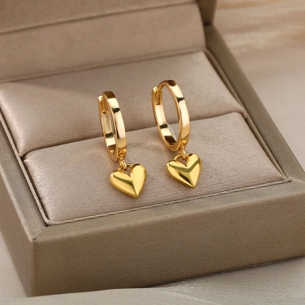 BowLift | Dainty Heart Dangle Huggie Hoop Earrings