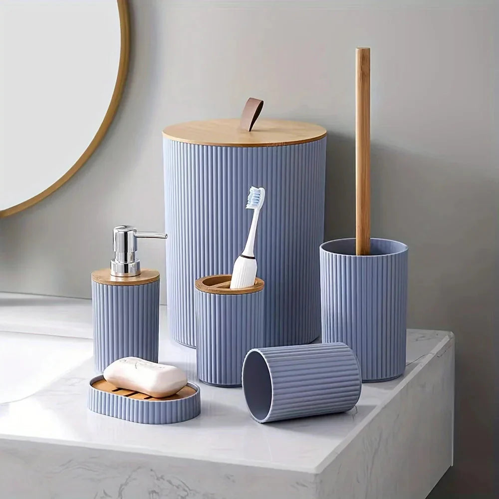 6-piece bathroom set with bamboo accents | Bowlift
