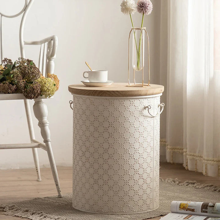BowLift | French Side Table Made of Iron with Storage Bin Space-Saving Design