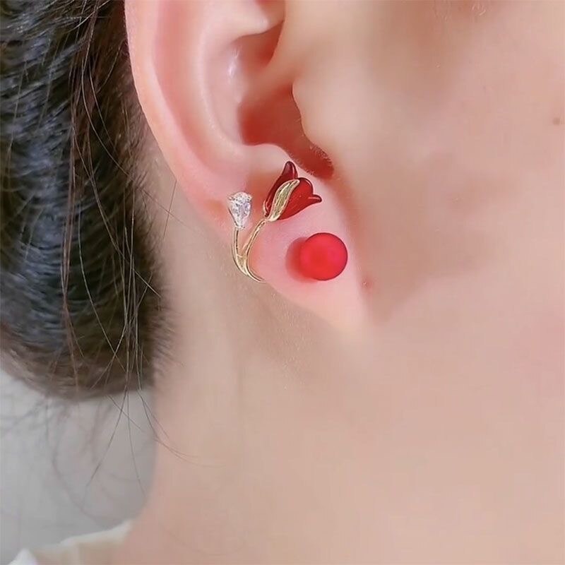 BowLift | Artistic Red Flower Korean Style Zircon Earrings