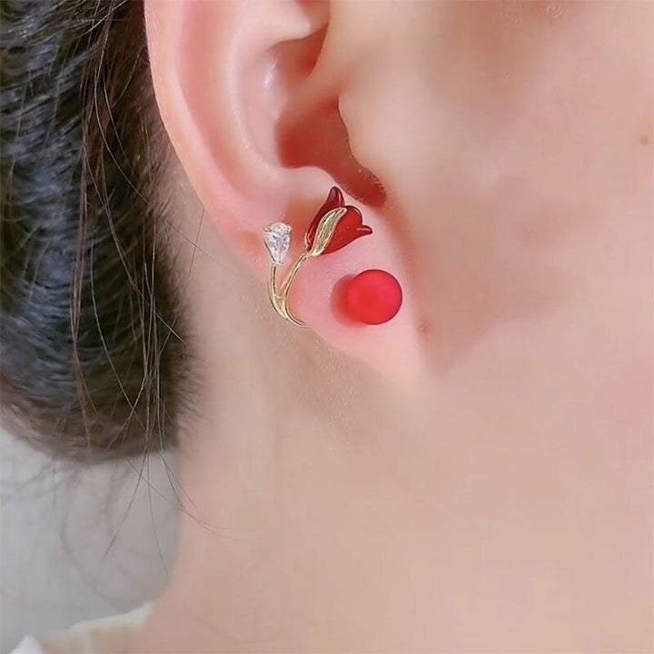 BowLift | Artistic Red Flower Korean Style Zircon Earrings