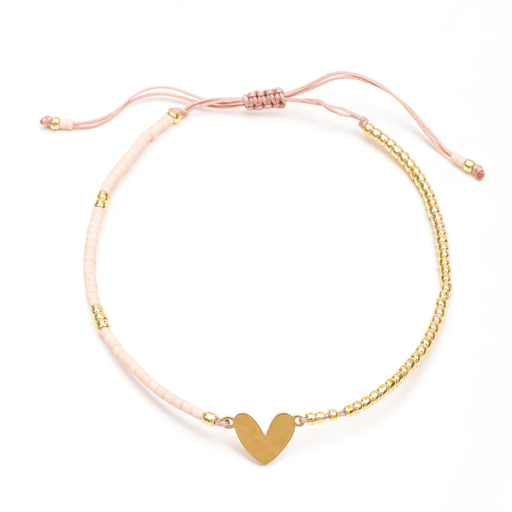 BowLift | Adjustable Dainty Beaded Flat Heart Bracelet