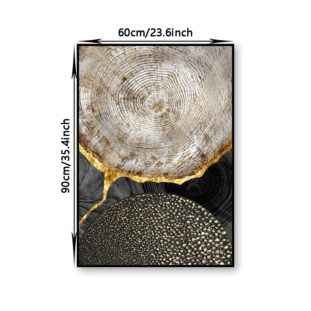 Abstract Black Golden Tree Rings Wall Art Fine Art Canvas Prints Light Luxury Pictures For Living Room Foyer Entranceway Reception Room Art Decor | Bowlift