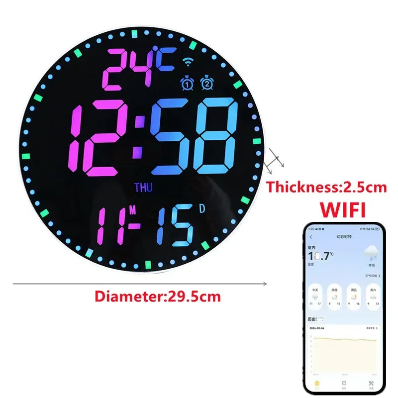 WiFiTime Clock - Smart LED Wall Clock with Calendar Bowlift