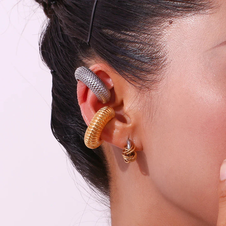 BowLift | Dainty Two Tone C Hoop Wrapped Earrings