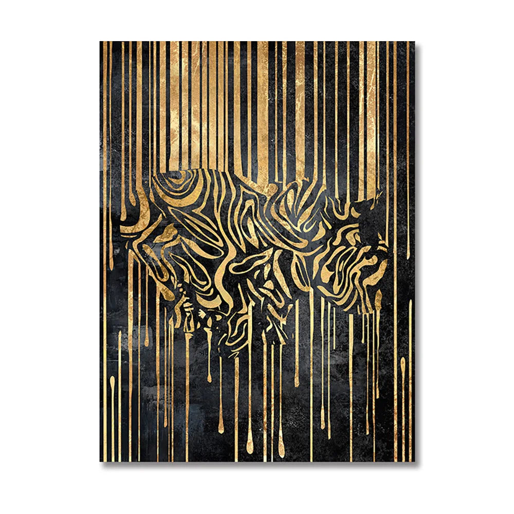 Modern Abstract Golden Zebra Lines Lion Elephant Tiger Wall Art Fine Art Canvas Prints Pictures For Luxury Apartment Living Room Dining Room Art Decor | Bowlift