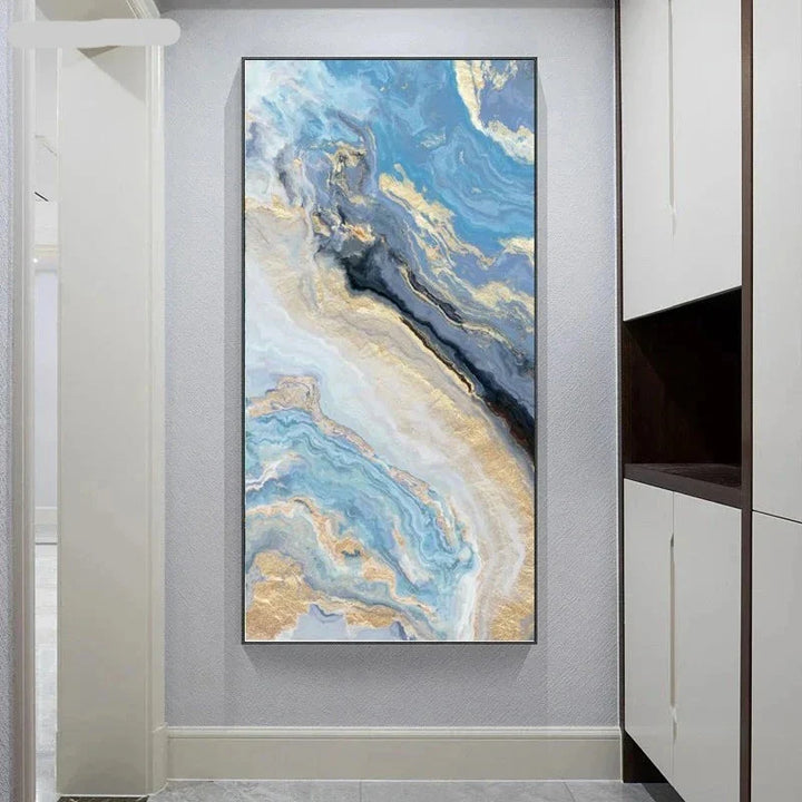 Blue Golden Liquid Marble Essence Wall Art Fine Art Canvas Prints Pictures For Modern Apartment Luxury Living Room Art Decor | Bowlift