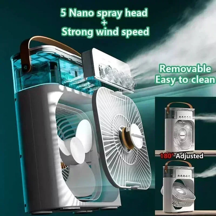 3-in-1 Mini Air Cooler Fan – Portable Household Air Conditioner with LED Night Light, Humidifier, and Adjustable Air for Home & Office | Bowlift