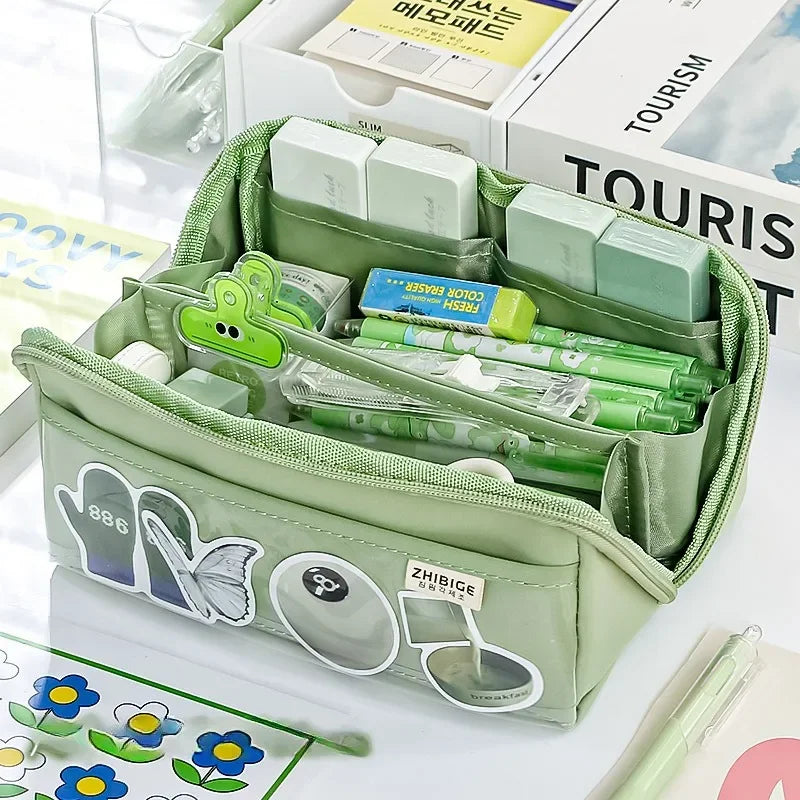 BowLift | Pencil case KIDZORA CrystalBag | Transparent & Versatile | 10-pocket design | Large capacity for school & leisure