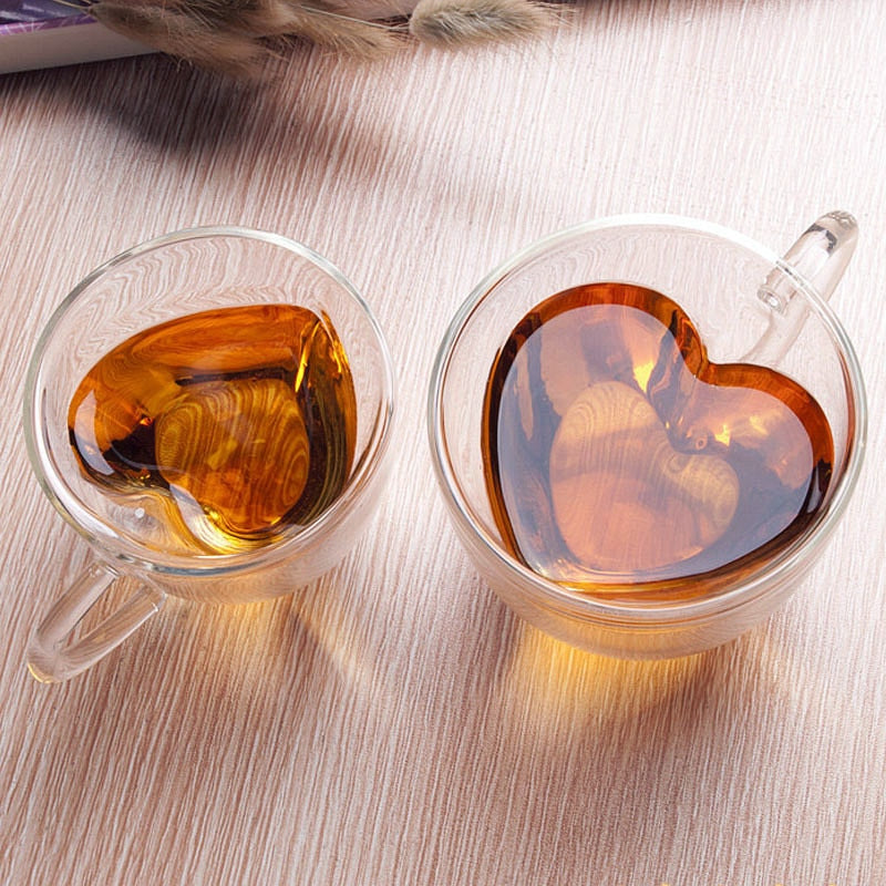 BowLift | Heart Love Shape Glass Mug Double-Walled Coffee Cups Insulated Tea Milk Lemon Juice Water Cup Heat-Resistant Drinkware Lover Gift