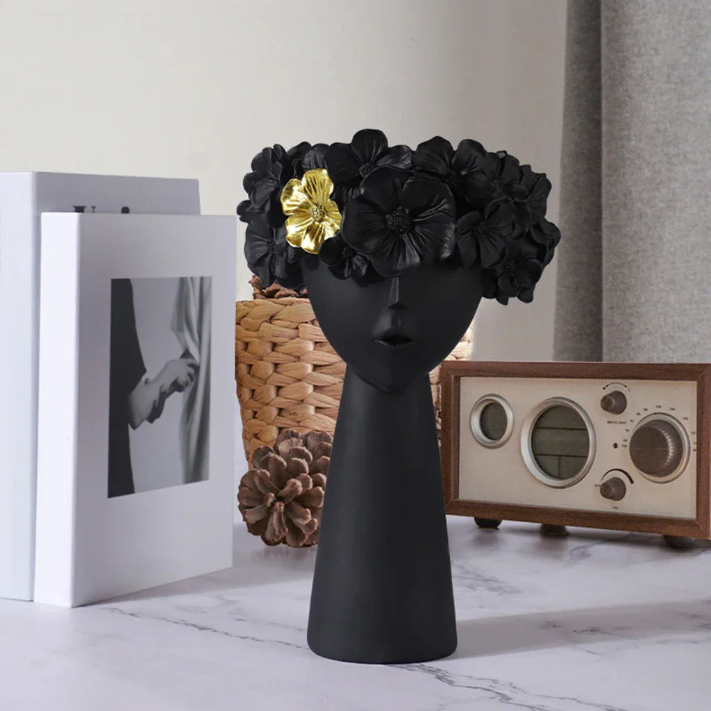BowLift | Nordic Girl Head Flower Resin Vase Statue Flower Flower Vases for Office Desktop Dried Flowers Ornaments Decor Container
